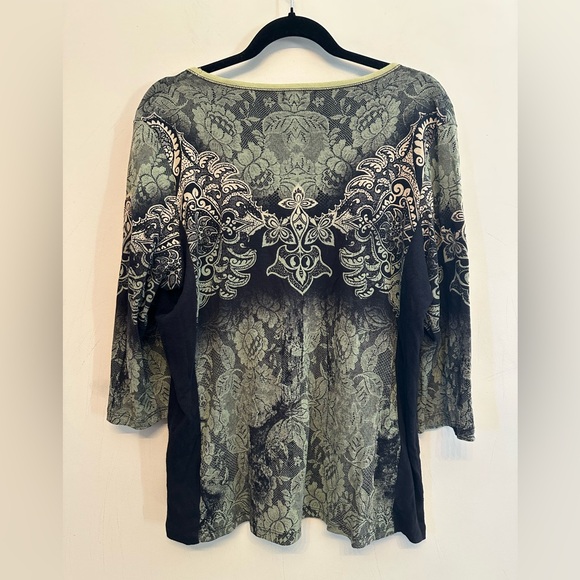 Y2K Vibes Vanilla Sugar Black and Green Long Sleeve Paisley Top 2X - Picture 5 of 5
